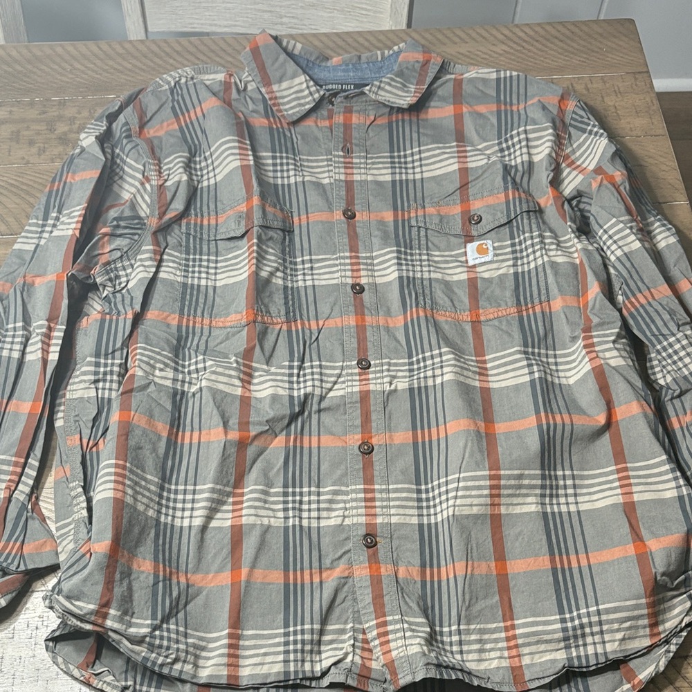 Carhartt Men's Plaid Shirt Jacket in Gray and Orange